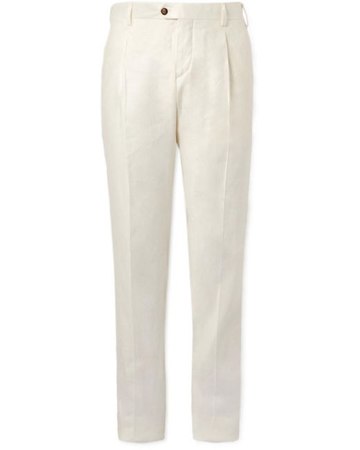 Lardini White Straight-leg Pleated Linen-blend Trousers for men