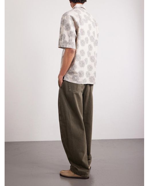 NN07 Natural Ole 5396 Camp-Collar Printed Linen And Cotton-Blend Shirt for men