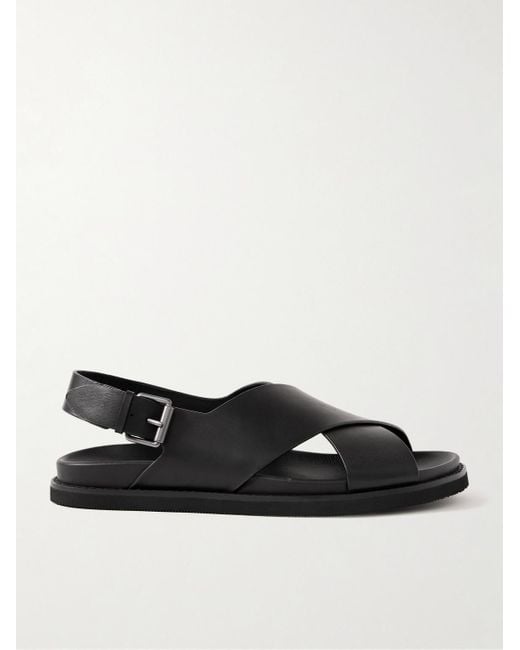 Polo Ralph Lauren Black Zane Oiled-Leather Sandals for men