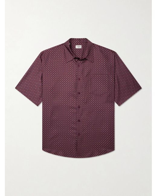 Saint Laurent Purple Printed Silk-satin Polo Shirt for men