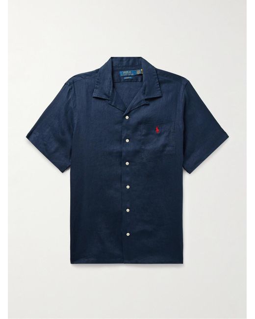 Polo Ralph Lauren Clady Hemd aus Leinen mit Logostickerei und wandelbarem Kragen in Blue für Herren