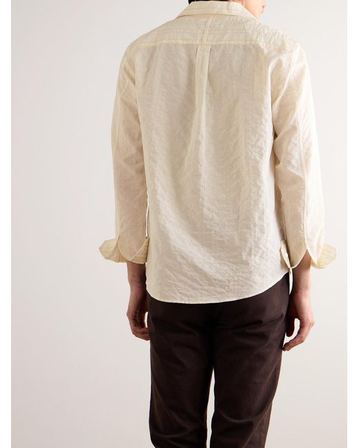 Mr P. Natural Camp-Collar Embroidered Striped Cotton And Linen-Blend Shirt for men