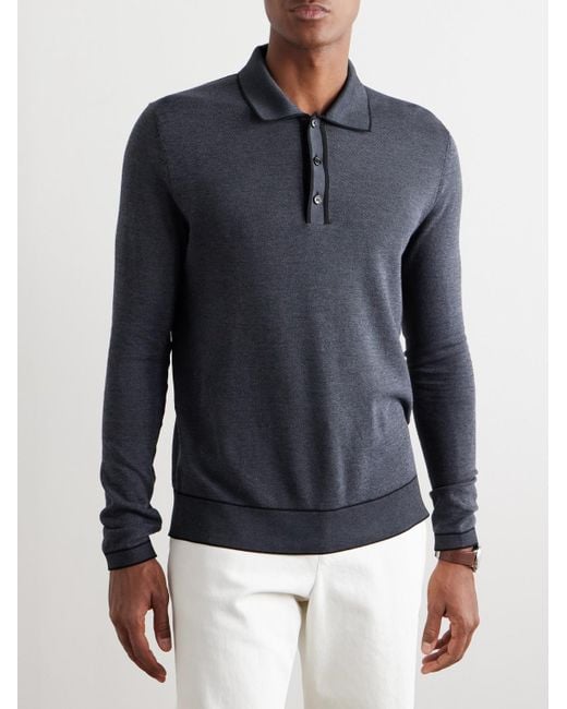 Brioni Blue Honeycomb-knit Cotton Polo Shirt for men