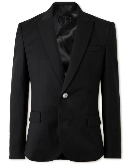 Balmain Black Slim-fit Wool-twill Blazer for men