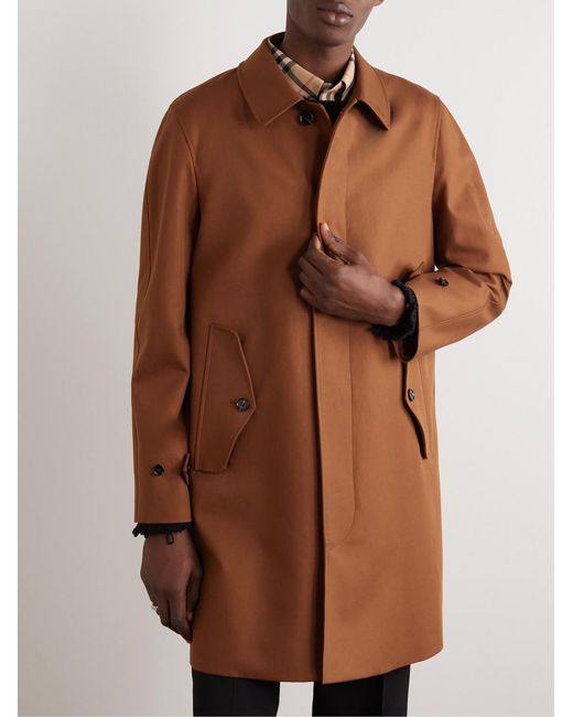 Burberry Brown Clapham Logo-Embroidered Cotton-Gabardine Coat for men