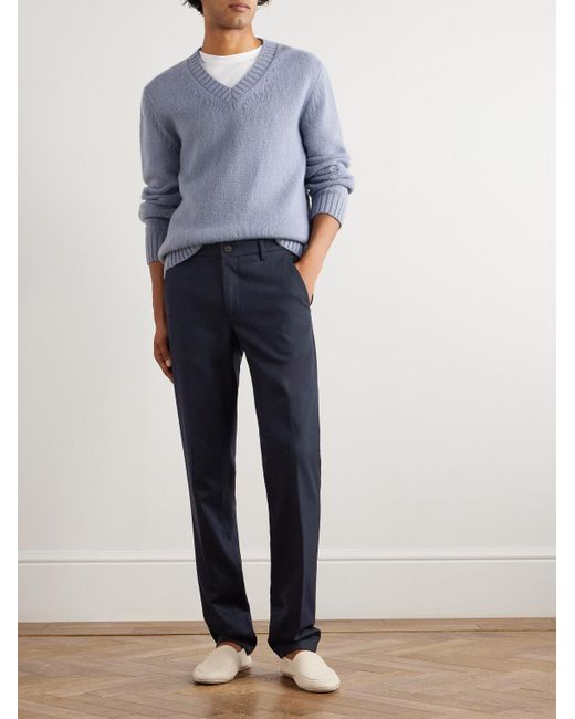 Eleventy Blue Straight-Leg Stretch Wool And Cashmere-Blend Trousers for men