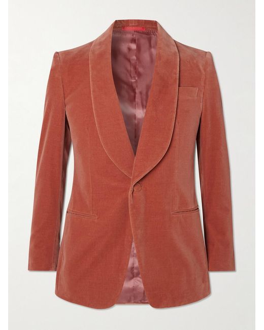 Kingsman Red Shawl-Collar Cotton-Velvet Tuxedo Jacket for men