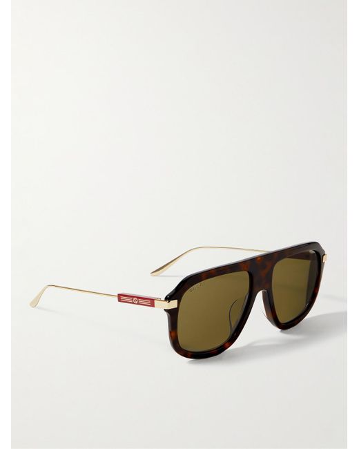 Gucci Green Aviator-style Tortoiseshell Acetate And Gold-tone Sunglasses for men