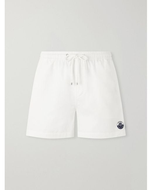 FRAME White Straight-Leg Logo-Embroidered Cotton-Twill Drawstring Shorts for men
