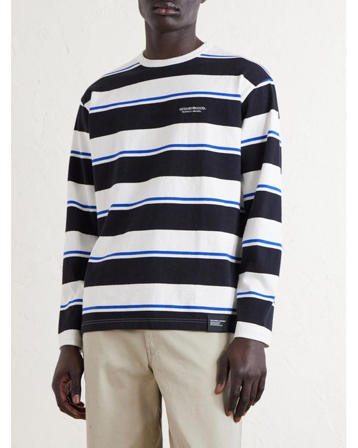 Neighborhood Blue Logo-Embroidered Striped Cotton-Jersey Sweater for men