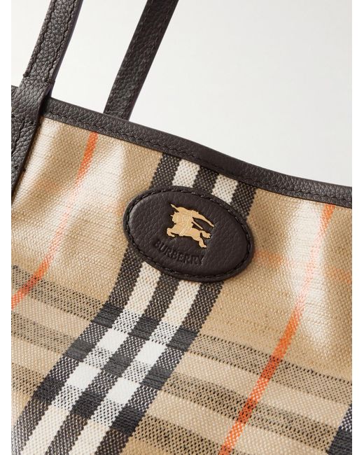 Burberry Natural Full-Grain Leather-Trimmed Checked Coated-Canvas Tote Bag for men
