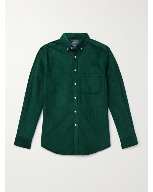 Portuguese Flannel Green Lobo Button-down Collar Cotton-corduroy Shirt for men