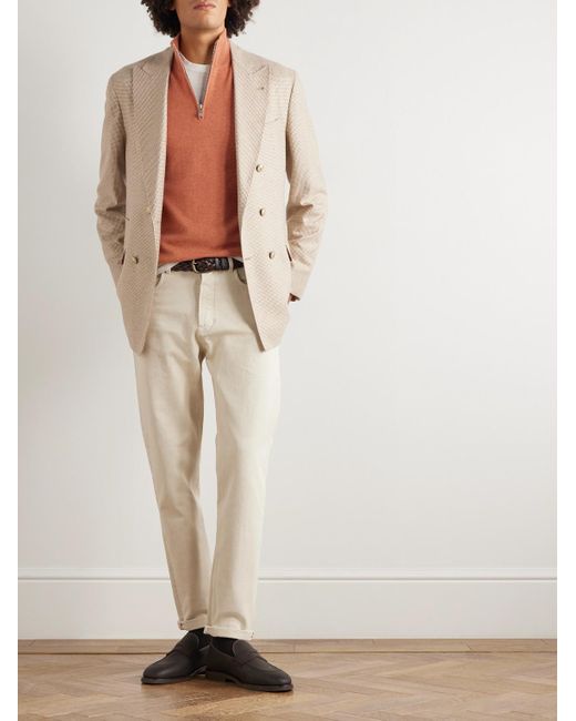 Brunello Cucinelli Orange Cashmere Half-Zip Sweater for men
