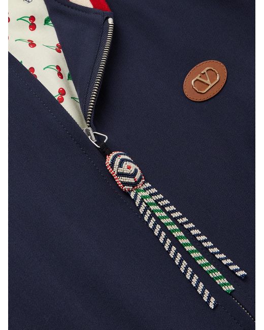 Valentino Garavani Blue Le Chat De La Maison Logo-Appliquéd Two-Tone Virgin Wool And Cotton-Blend Twill Bomber Jacket for men