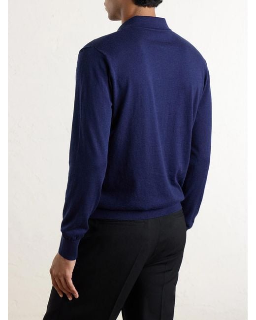 Eleventy Blue Cotton And Cashmere-Blend Polo Shirt for men