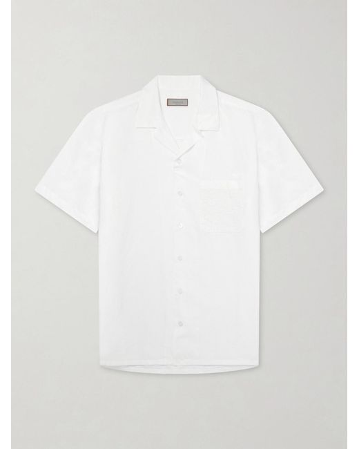Canali White Camp-Collar Cotton And Linen-Blend Shirt for men