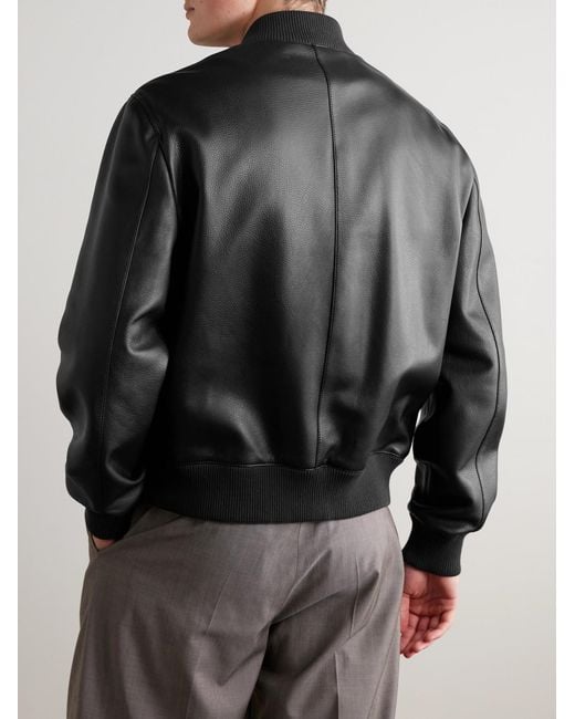 Mr P. Black Full-Grain Leather Bomber Jacket for men