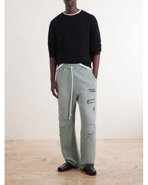 Paly Hollywood Blue Alta Cienega Distressed Embellished Cotton-fleece Sweatpants for men