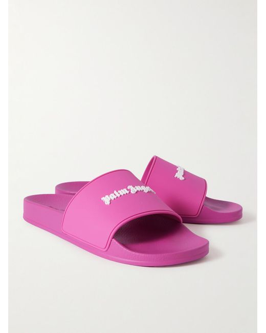 Palm Angels Pink Pool Logo-embossed Rubber Slides for men