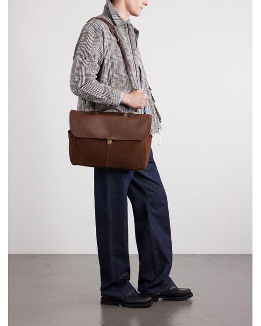 Bleu De Chauffe Brown Charles Leather-Trimmed Suede Briefcase for men