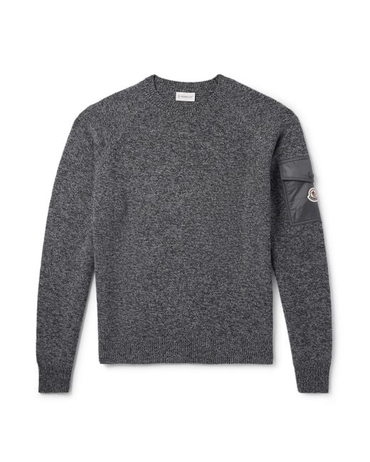 Moncler Gray Logo-appliquéd Shell-trimmed Wool And Cashmere-blend Sweater for men