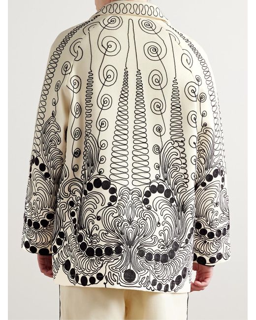 Bode White Embroidered Merino Wool Jacket for men
