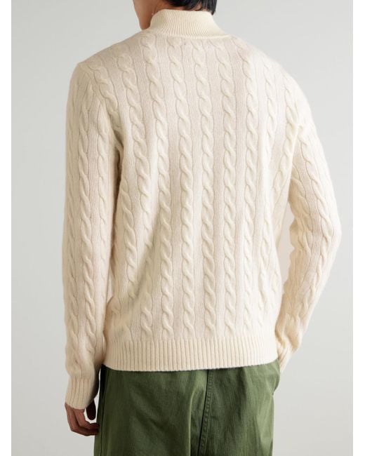 Polo Ralph Lauren Natural Logo-Embroidered Cable-Knit Wool And Cashmere-Blend Half-Zip Sweater for men