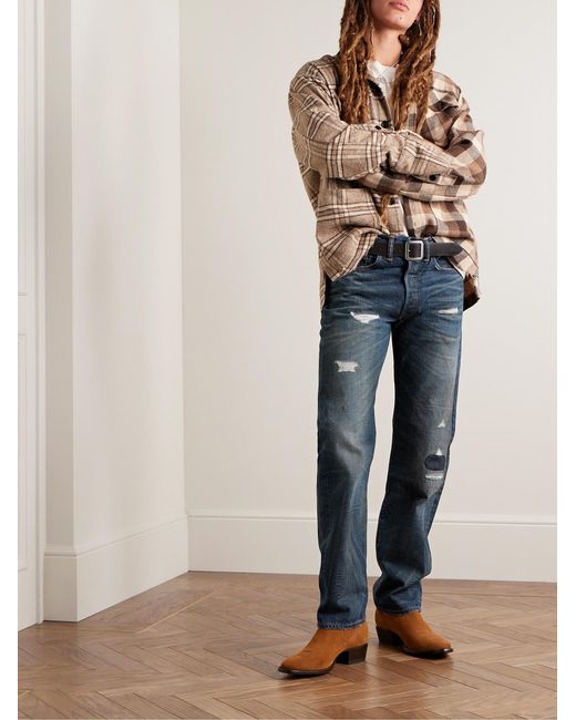 RRL Blue Straight-Leg Distressed Selvedge Jeans for men