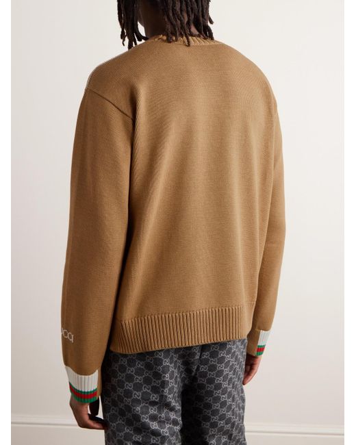 Gucci Pullover aus Baumwolle mit Streifen und Intarsienlogomotiv in Natural für Herren