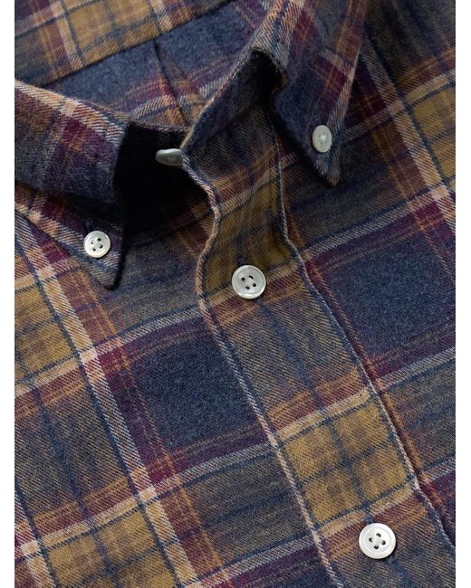 Hartford Blue Pitt Button-Down Collar Checked Cotton-Flannel Shirt for men