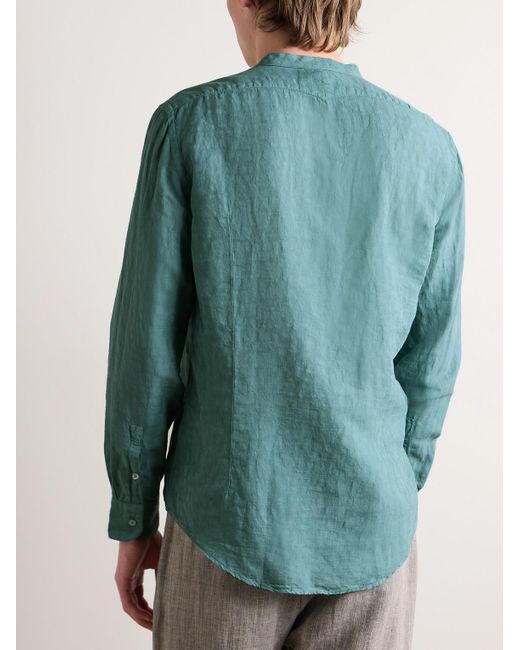 Massimo Alba Blue Kos Grandad-collar Linen And Cotton-blend Half-placket Shirt for men