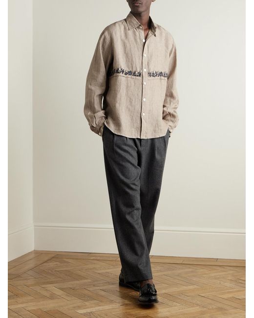 Kartik Research Natural Embroidered Linen Shirt for men