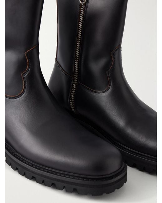 VINNY'S Black Moto Leather Boots for men