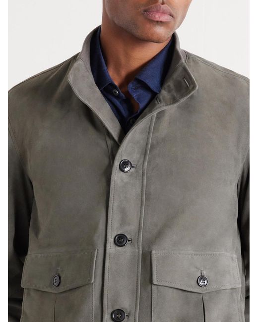 Zegna Gray Ribbed Suede Jacket for men