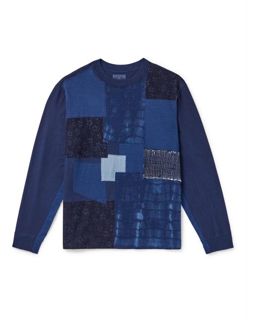 Blue Blue Japan Blue Patchwork Indigo-dyed Cotton-jersey T-shirt for men
