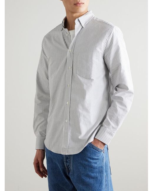 Portuguese Flannel Gray Belavista Button-Down Collar Pinstriped Cotton Oxford Shirt for men