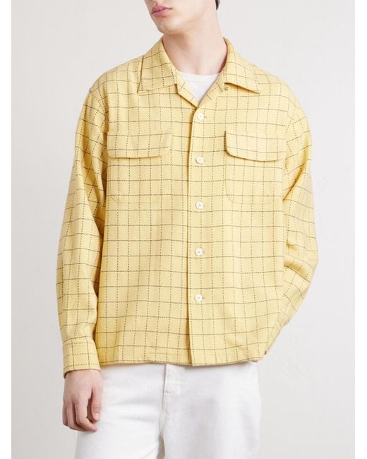 Visvim Yellow Carrow Convertible-Collar Checked Wool Shirt for men