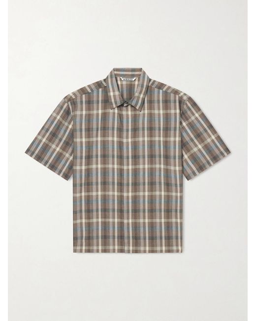 Auralee Brown Checked Wool Shirt for men