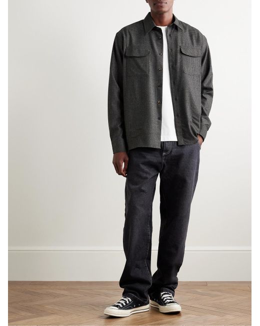 De Bonne Facture Hemdjacke aus Wollflanell mit feinem Hahnentrittmuster in Gray für Herren
