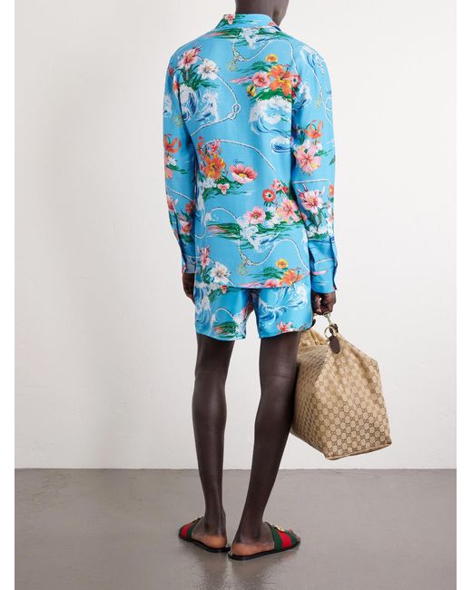 Gucci Blue Printed Satin Shirt for men