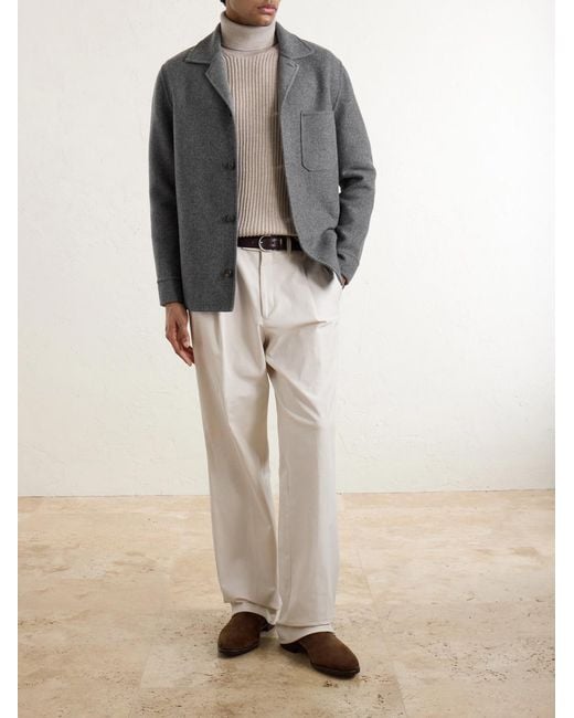 Eleventy Gray Reversible Herringbone Wool And Cashmere-Blend Overshirt for men