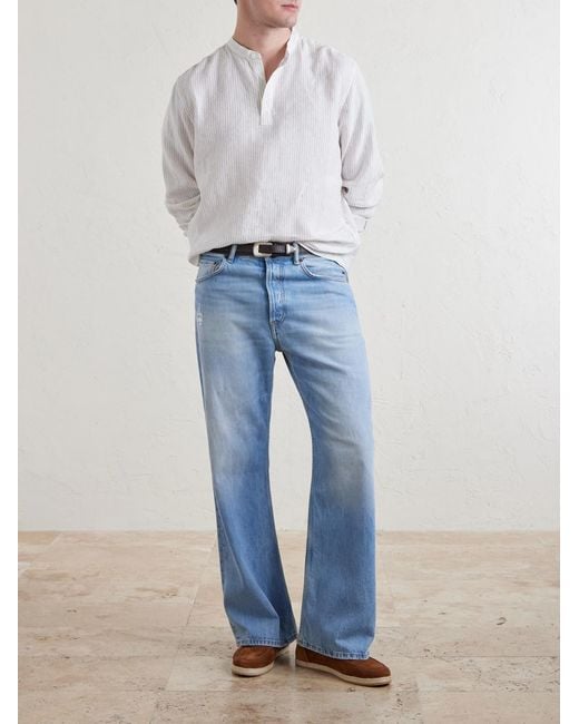 Mr P. White Grandad-Collar Pinstriped Linen Shirt for men