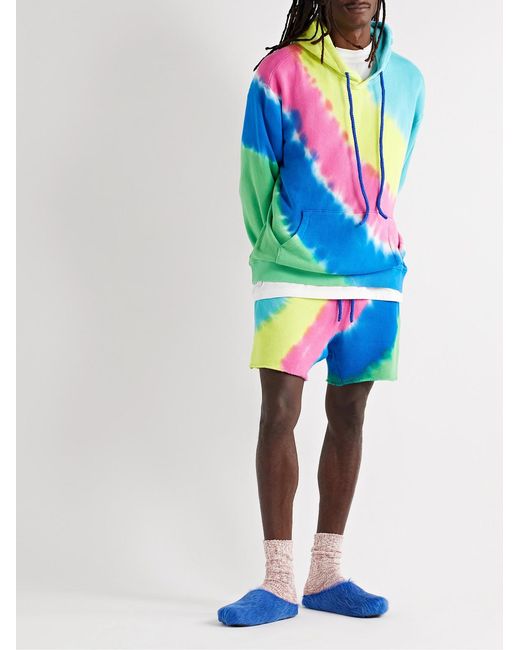 The Elder Statesman Blue Void Tie-Dyed Cotton And Cashmere-Blend Jersey Drawstring Shorts for men