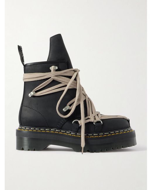 Rick Owens Black Dr Martens 1460 Quad Sole Megalace Leather Lace-up Boots for men
