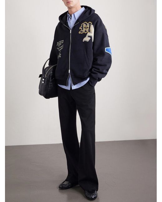 Amiri Blue Varsity Patch Oversized Logo-Appliquéd Printed Cotton-Blend Jersey Hoodie for men