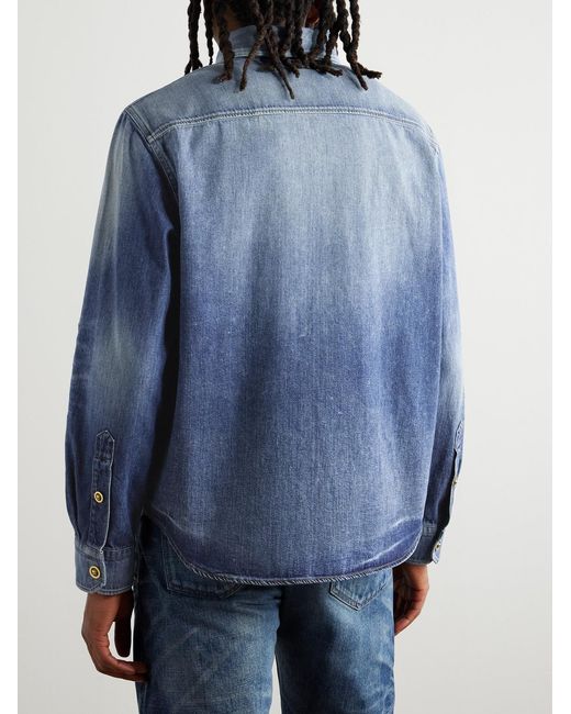 Versace Blue Button-Down Collar Denim Overshirt for men