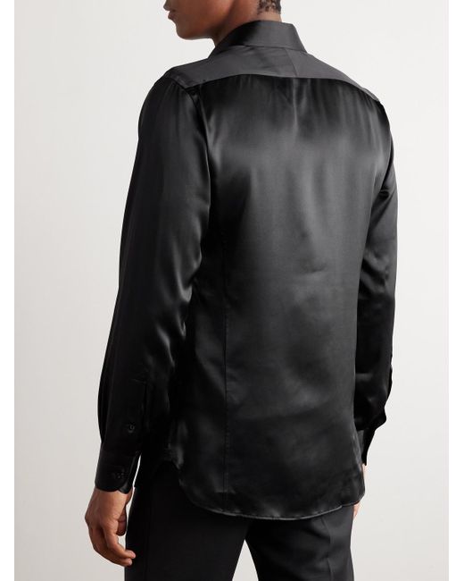 Camicia slim-fit in raso di seta di Tom Ford in Black da Uomo