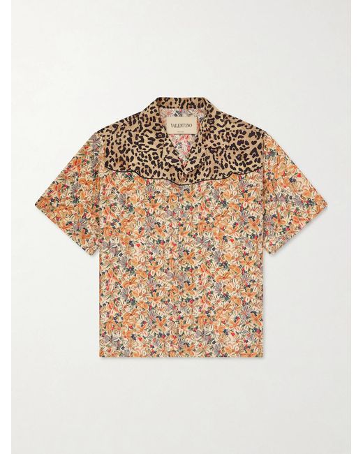Valentino Garavani Natural Camp-Collar Printed Silk-Satin Shirt for men