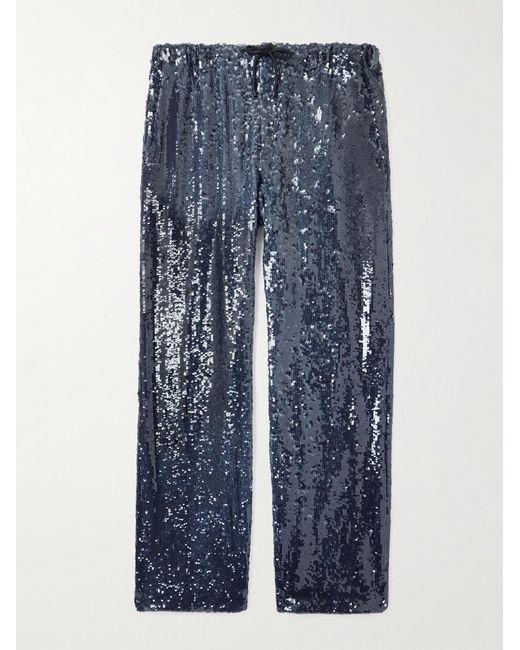 Dries Van Noten Blue Wide-Leg Sequinned Crepe Drawstring Trousers for men