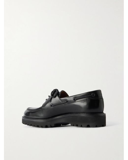 John Lobb Black Tide Glossed-Leather Boat Shoes for men